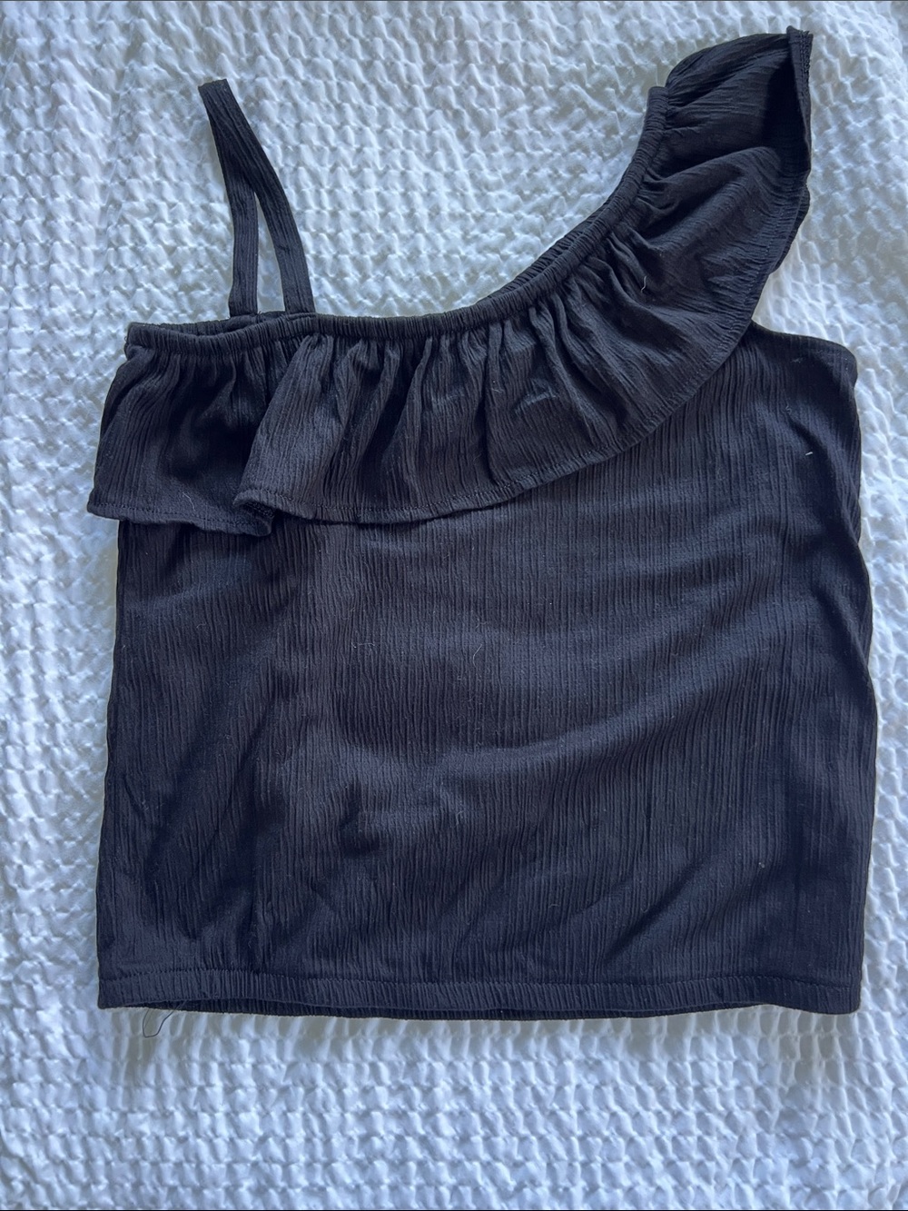 Old Navy Black One-Shoulder Ruffle Tank Top - Girls*